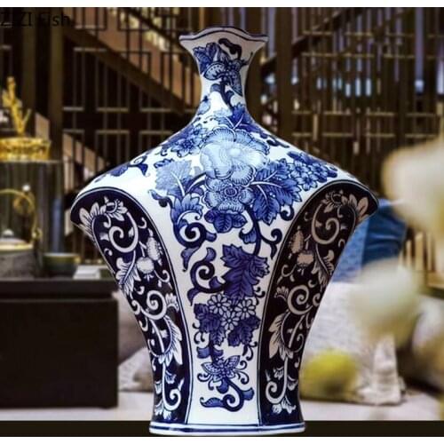 Ceramic Vases Storage Jar Ornaments Blue and White Porcelain Floral Painting Painted Vase Tabletop Vase Vintage Home Decor