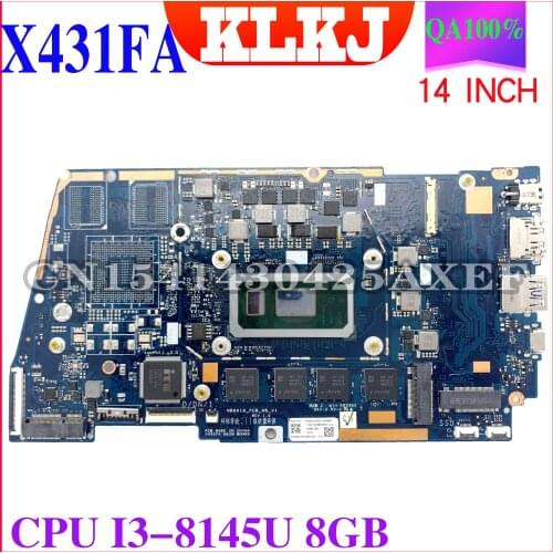 KLKJ UX431FA/FN Laptop Motherboard For ASUS ZenBook-14 UX431FA UX431FN UX431F Original Mainboard 8GB-RAM I3-8145U GM