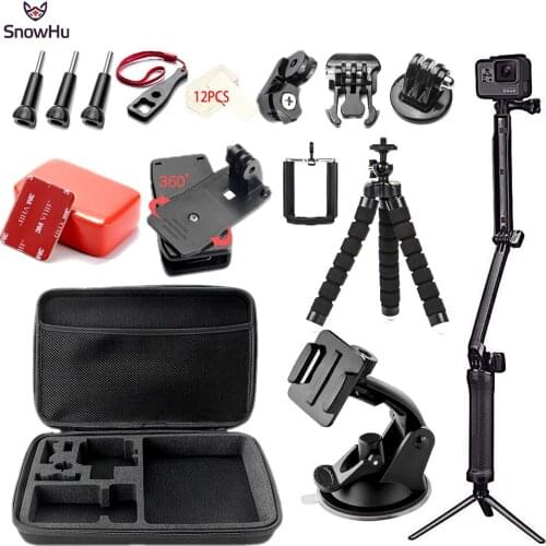 SnowHu for go pro Accessories Set 3 way selfie stick for gopro hero 9 8 7 6 for Eken h8r for Yi 4K EVA action camera GS69