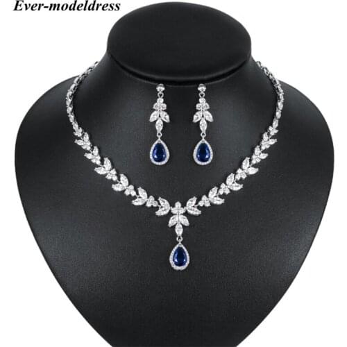New Cubic Zirconia Water-drop 2 Pcs Wedding Bridal Jewelry Sets CZ Necklace and Earrings Sets for Bridesmaid Costume Accessories