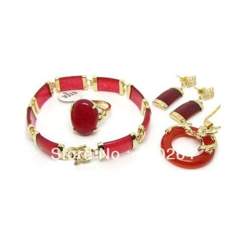Red necklace pendant earrings bracelet Ring Lucky Sets
