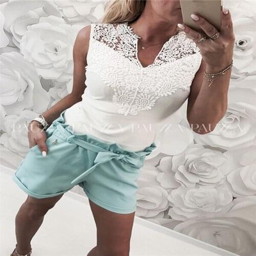 Fashion Summer Women V-Neck Tank Top Summer Lace Vest Casual Tee Tops Sleeveless T-shirt Casual Tanks