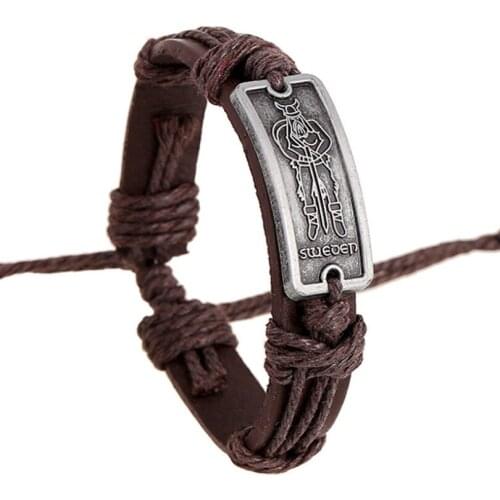 Fashion Punk Rock Men Charm Genuine Leather Bracelet Vintage Retro Sweden Adjustable Wrap Rope Bangle Wristbands Casual Jewelry