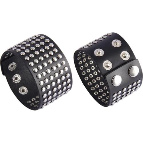 Fashion PU Leather Bracelet Studded Cuff Wrap Bracelet Cuff Bangle for Men Women Punk Bangles Jewelry Accessories