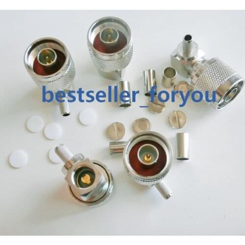 N Male Connector Right Angle RA Plug Sloder Crimp RG58 RG142 LMR195 RG223 50-3 Cables RF Connector