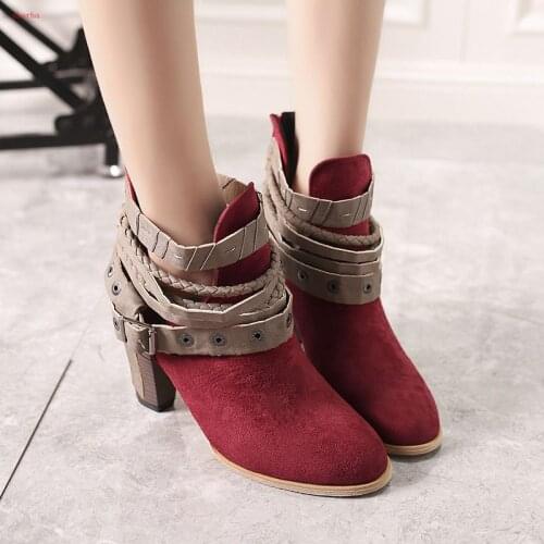 New classic Chunky Heel Women Buckle Strap Ankle Boots Ladies Zip Spring Gladiator Platform Shoes High Heels Fashion Female