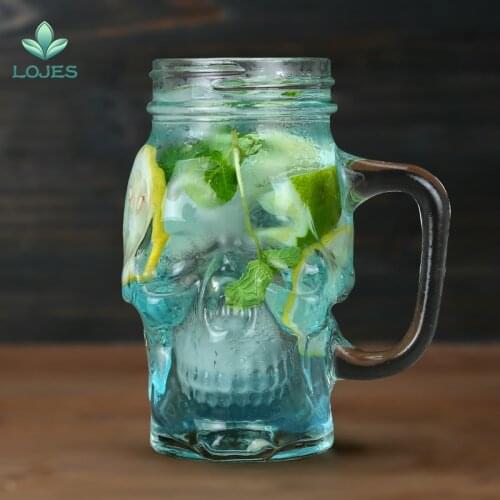 New Arrival 500ml Skull Glass Bottle Bowl Mug Cool Creative Mason Cup For Restaurant Drinking Beer Juice Milk As A Gift