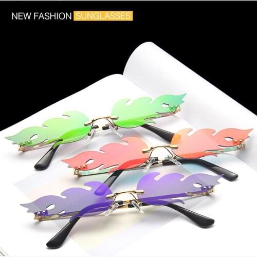 New 2020 Fashion Fire Flame Sunglasses Women Rimless Wave Sun Glasses Vintage Women Mirror Eyewear UV400 Luxury Trending Narro