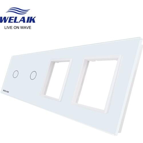 WELAIK EU Touch-Switch DIY-Parts-Glass-Panel Only-Wall Light-Switch-panel 4frame 1gang+1gang+0+0 Square-hole A491188W/B1