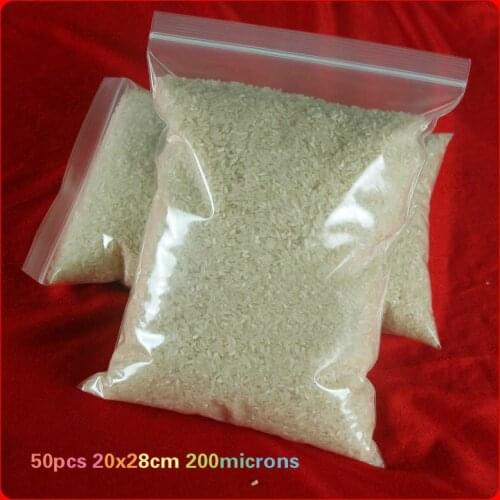 Almacenamiento Comida 50pcs 20x28cm 200microns Thickness Plastic Transparent Bag zipper lock Clear Packaging Package Bags