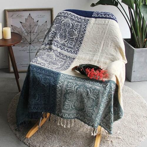 Mediterranean American chenille sofa cushion Colorful Bohemian Chenille Plaids Sofa Large Cobertor Blanket With Tassel
