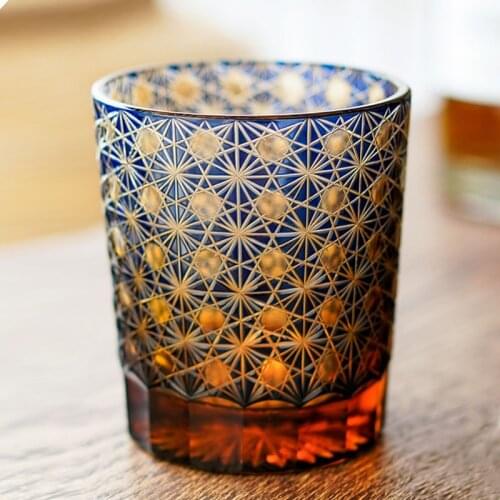 Bohemian Czech Engraving Whiskey Cup / Drinking Ware Hand to Clear Color Glass Whisky Tumbler Gift Wood Box Pack