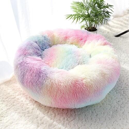 Warm Fleece Pet Dog Bed Round Dog Kennel House Long Plush Winter Pets Dog Beds For Medium Large Dogs Cats Soft Sofa Cushion Mats