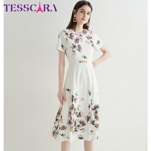 TESSCARA Women Summer Elegant White Dress Festa High Quality Floral Wedding Party Robe Femme Vintage Designer A-Line Vestidos
