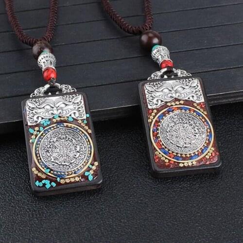 Vintage Nepal Long Buddhist Wood Pendant Necklace For Women Men Ethnic Buddha Necklaces Chain