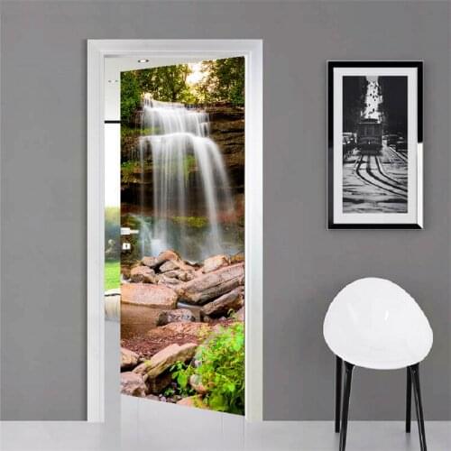 Waterfall 3D Door Sticker DIY PVC Scenery Mural Home Door Decoration Decal Self-adhesive Environment-friendly Waterproof