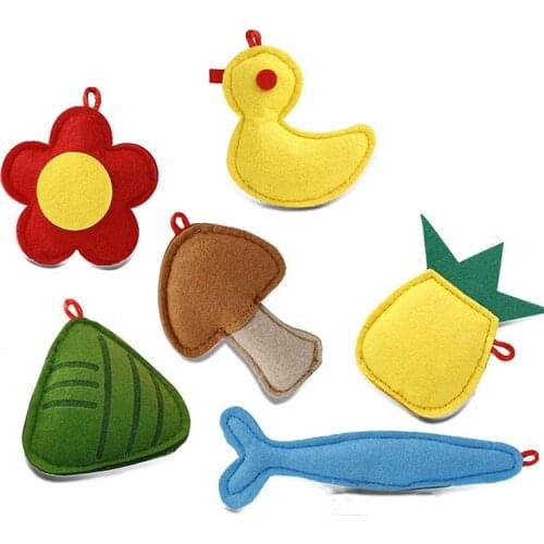 Felt Catnip Interactive Cat Kicker Toys-Duck Mushrrom Flower Fish Pineapple Zongzi For Indoor Cats, Teething Chew Toy-ABUX