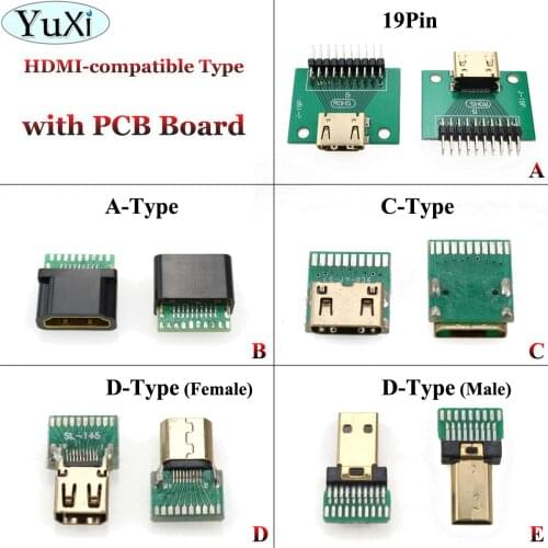 YuXi HDMI-compatible C Type / A Type / D Type 19Pin female connector HDMI-compatible female socket Test board With PCB board 19P