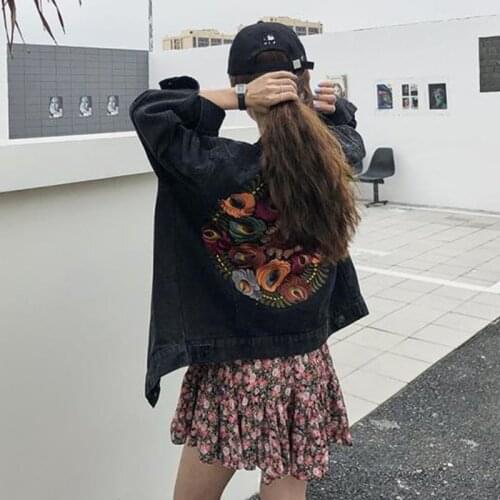 YYCZF Denim Jacket Boho Oversized Multi Floral Embroidered Long Sleeve Casual Chic Jacket Coat Women New Spring Autumn Clothes