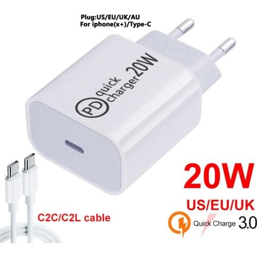 20W Double PD USB C Charger QC 3.0 EU/US/UK Fast Charger Type C Phone Charger For iPhone 12 Pro Max iPad Huawei Xiaomi Samsung