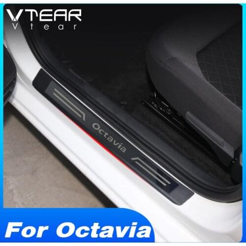Vtear for Skoda Octavia A7 Door Sill Guard Sticker Film Anti Scratch kick styling protector pedal strip cover accessories 2017
