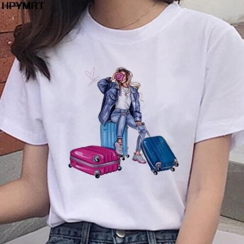 Woman Traveling girl Print Short Slee T Shirt Harajuku Summer Tshirts Graphic Tops Kawaii Short Sleeve Female T-shirt ,Drop Ship