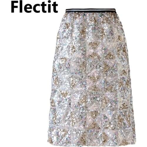 Flectit Geometric Sequin Midi Skirt Womens Disco Party Night Out Skirt With Shining Sequines