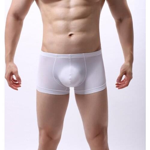 Sexy Men Boxers Shorts Ultra-thin Ice Silk Transparent Underwear Seamless Slip Homme Boxershorts Panties Plus Size Underpants
