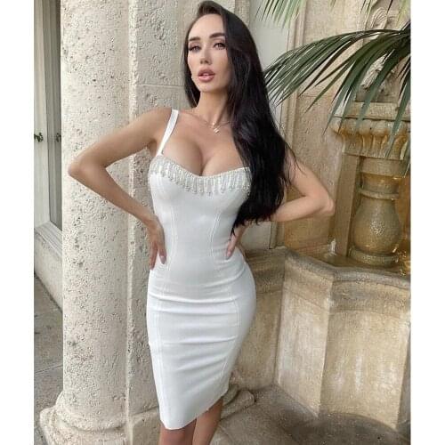 Women Summer Sexy Diamonds Crystal Tassel Black White Bodycon Bandage Dress 2021 Elegant Evening Party Club Dress Vestidos