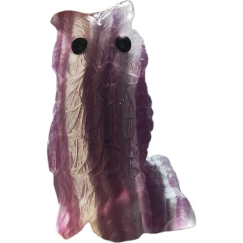 1pcs Natural crystal gemstone colored fluorite carved animal owl crystal unicorn statue decorated cartoon animation