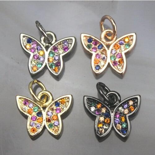 10*8mm 30pcs/lot Fashion colorful cz pendant,beauty butterfly shape cubic zircon charm,necklace/bracelet component wholesale
