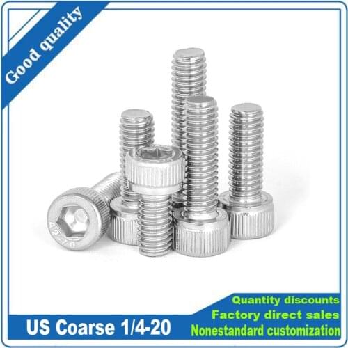 10pcs US Coarse Thread Hex Hexagon Socket Cap Allen Head Screw Bolt UNC 1/4-20*L 304 A2-70 Stainless Steel Length = 5/16" - 4"