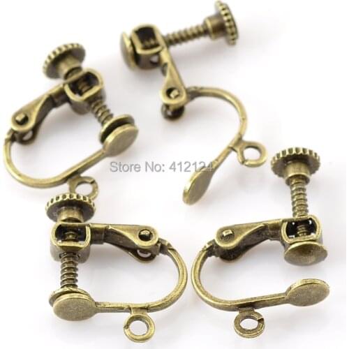 100Pcs Bronze Tone Earring Clips On Screw Earring Findings with Loop Women Jewelry Component 17x14mm(5/8"x4/8")