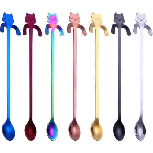 304 Stainless Cute Cat Coffee Spoon Creative Cat Spoon Teaspoon Dessert Snack Scoop Ice Cream Mini Cartoon Cat Spoons Tableware