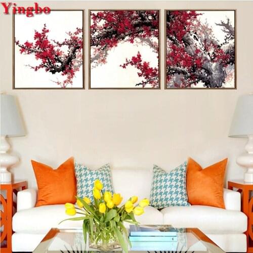 DIY Diamond Embroidery 3 Pieces Plum Blossom Diamond round 5D Full square rhinestone mosaic Diamond painting cross-stitch kit