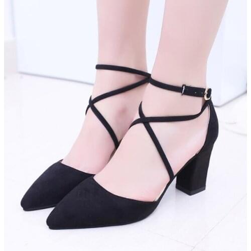 Spring high heels Womens suede shoes Flock pointed sandals sexy high heels female summer shoes Female lace up sandals