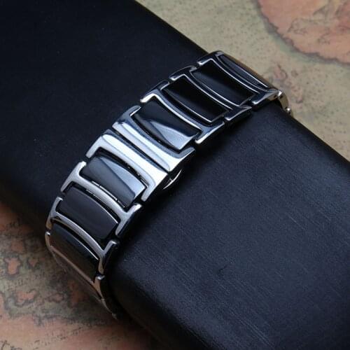Black Ceramic with silver stainless steel metal Watchbands 20mm 22mm bright beautiful watch band strap bracelets butterfly clasp