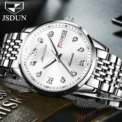 JSDUN Top Brand Mechanical Watch Mens Stainless Steel Business Date Clock Waterproof Luminous Watch Mens Luxury Sports Watch