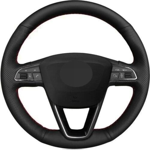 Car Steering Wheel Cover Black Soft Genuine Leather For Seat Leon 5F Mk3 2013-2019 Ibiza 6J Tarraco Arona Ateca Alhambra