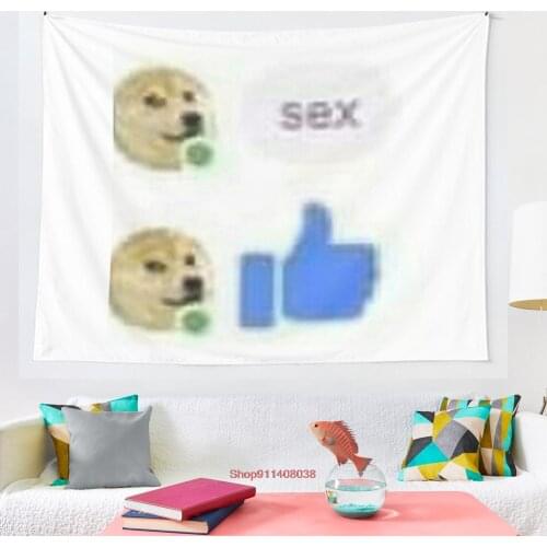Doge sex meme tapestry Wall Hanging Hand Hippie Moon Wolf Witchcraft Decoration Decor Tapestry Wall Blanket