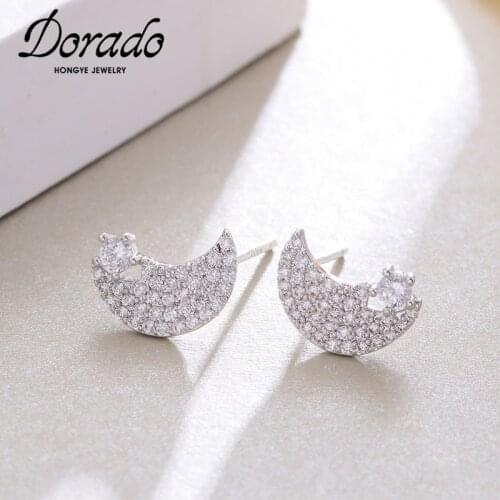 Dorado Fashion Cubic Zirconia Moon Stud Earrings For Women Silver Color Metal New Charms Party Gifts Brincos Wedding Jewelry