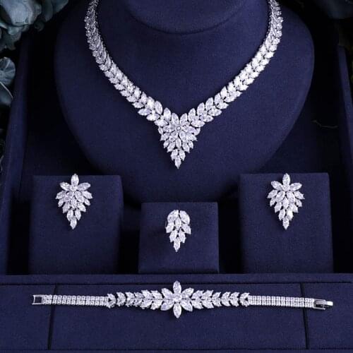 Jankelly Nigeria 4pcs Bridal Zirconia Jewelry Sets For Women Party, Luxury Dubai Nigeria CZ Crystal Wedding Jewelry Sets