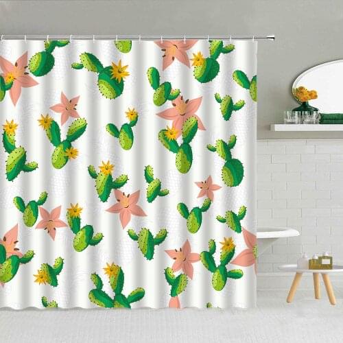 Cactus Green Plant Shower CurtainTropical Desert Flower Fabric High Quality Bathroom Supplies With Hooks Cloth Curtains Decor