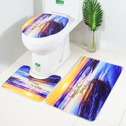 Toilet Cover Seaside Bathroom Non-Slip Bath Mat Colorful Pattern Bathroom Kitchen Carpet Doormats Decor