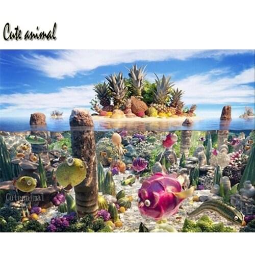 Full drill square round mosaic 5d diamond painting Cartoon ocean fish fruit abstract art diamond rhinestones diamond embroidery