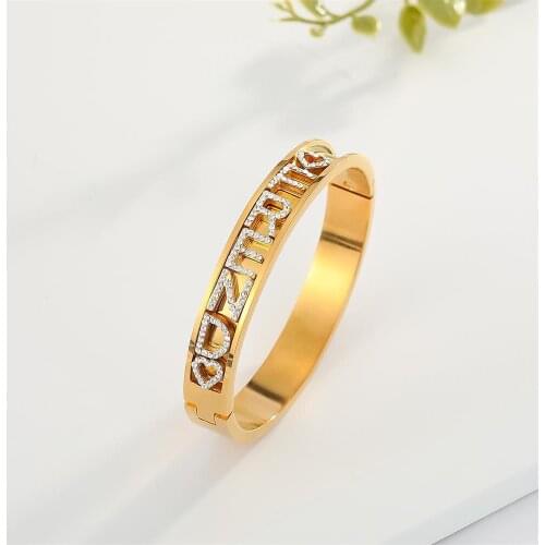 DUOYING Fashion Name Bangle Bar Bracelet Letter Custom Bangle Name Personalized Bracelet Slide Letter for Women Best Friend Gift