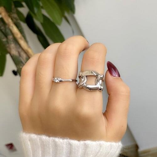 Morivovog 925 Sterling Silver Thick Big Wide Chain Rings for Women Industrial Style Punk Temperament Rings Exaggeration Jewelry