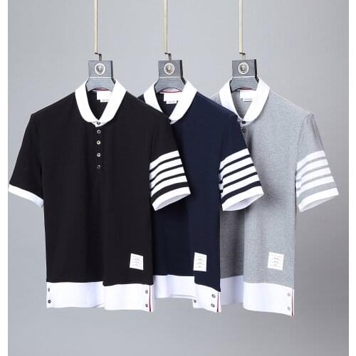 TB THOM Brand Men Polo Shirt Cotton Casual Short Sleeve Women Blouse Summer Korean Design Turn Down Collar Couple Outfit Top