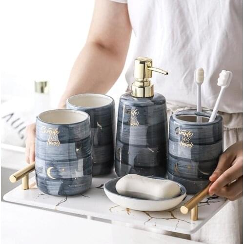 Bathroom Sanitary Ware Set Ceramic Washing Suite Tooth Brush Holder wash Cup Soap Dispenser Toothbrush Holder Household Articles