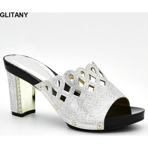 Latest Design Womens Dress Shoe Open Toe Elegant Italian Women Wedding Shoe Decorated with Rhinestone Bridal Shoes Slip on Pumps